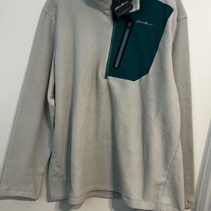 Eddie Bauer Men's 1/4 Zip Pullover Sweatshirt Polyester Grey Size 2XL Fleece
